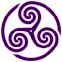 Purple wheeled triskelion